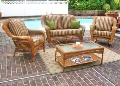 4 Piece Palm Springs Resin Wicker Furniture Set, Love Seat, Chair, Rocker, Coffee Table