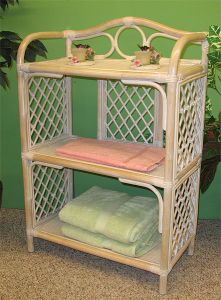 Rattan Floor Shelves, White Wash 3 Shelves