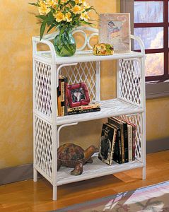 White Wicker Floor Shelves, 3 Shelves