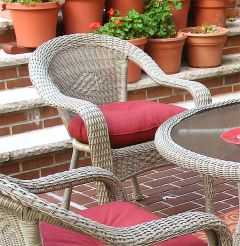 Resin Wicker Dining Chair With Cushion, Driftwood