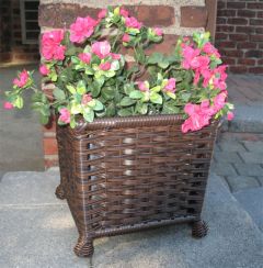 Veranda Resin Wicker Floor Planter with Tin Insert, Antique Brown