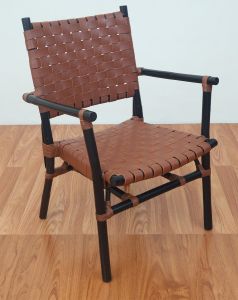Rattan Dining Chairs Leather Strapped Seats/Backs Riviera Style, Black Minimum 2, Black Frame, Brown Leather Seat & Back