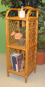 Wicker Floor Shelf, 3 Slim Shelves Caramel;