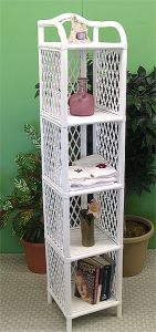 Wicker Floor Shelf, 5 Slim Shelves, White