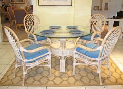 Rattan Dining Set 48" Round Savannah Style (4) Arm Chairs)