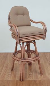 Wicker Bar Stool Swivel w/Seat & Back Cushions Teawash Brown Savannah Style 