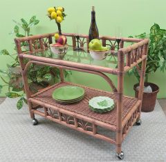 Wicker Serving Cart, Glass Top & Casters, Savannah Style, Teawash Brown