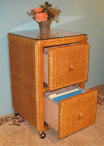 Wicker File Cabinet 2 Drawers with Glass Top, Caramel
