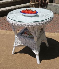 Santa Fe Round End Table with Glass Top, White