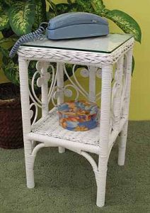Wicker Telephone Table w Glass Top (3 colors) 