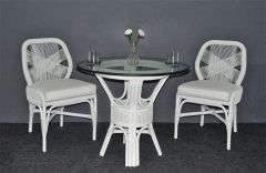 Wicker Dining Set, Natural Rattan Framed w/Synthetic Wicker , Valentina Style 36” 1/2" Thick Glass Top w/ 1" Bevel (2) Cushioned Chairs 