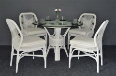 Wicker Dining Set, Natural Rattan Framed with Synthetic Wicker 42” 1/2 Thick Glass w/1"Bevel (4) Cushioned Chairs 