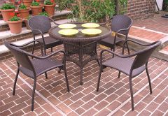 Resin Wicker Dining Set, 36" Round in 5 colors (Table Has Umbrella Hole)