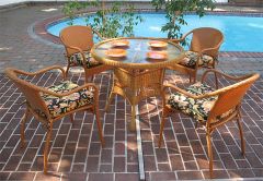 Resin Wicker Dining Set 36" Round in 5 Colors (Table Has Umbrella Hole)