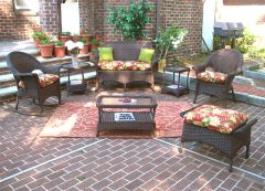 4 Piece High Back Veranda Resin Wicker Set (1) Love Seat (1) Table (2) Chairs