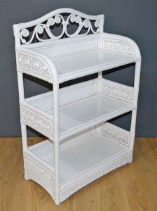 Wicker Floor Shelf, Extra Wide 3-Tier Beaded Victorian Style