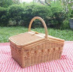 Wicker Picnic Basket, Lined Beaded Victorian Style Caramel