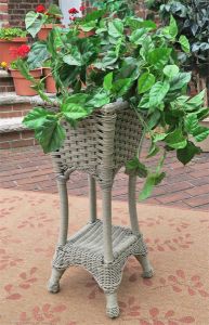 Veranda Resin Wicker Square Plant Stand, Driftwood