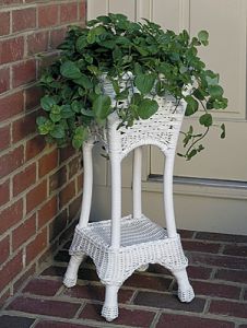 Veranda Resin Wicker Square Plant Stand, White