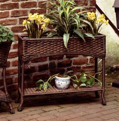 Veranda Resin Wicker Window Box Planter, Antique Brown 