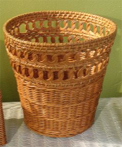Wicker Waste Basket Circle Round, Caramel