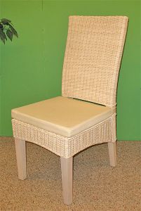 Wicker Dining Chair, Mahogany Wood White Wash Frame Signature Style