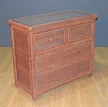 Wicker Dresser Augusta 4 Drawer w/ Glass Top, Tea Wash Brown