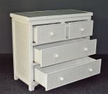 Wicker Dresser Augusta 4 Drawer w/ Inset Glass Top, White