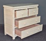 Wicker Dresser Augusta 4 Drawer w/ Inset Glass Top, White Wash