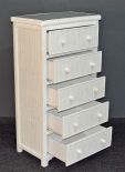 Wicker Dresser Augusta 5 Drawer w/Inset Glass Top White