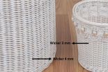 Wicker Hamper Round Lined Beaded Victorian Style AND Matching Round Waste Basket Whitewash