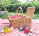 Wicker Picnic Basket, Lined Beaded Victorian Style Caramel