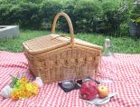 Wicker Picnic Basket, Lined Beaded Victorian Style Caramel