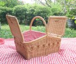 Wicker Picnic Basket, Lined Beaded Victorian Style Caramel