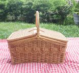 Wicker Picnic Basket, Lined Beaded Victorian Style Caramel