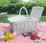 Wicker Picnic Basket, Lined, Beaded Victorian Style White