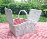 Wicker Picnic Basket, Lined, Beaded Victorian Style White