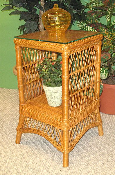 Vintage Wicker Small Wicker Side Table Wicker Side Table W/Glass