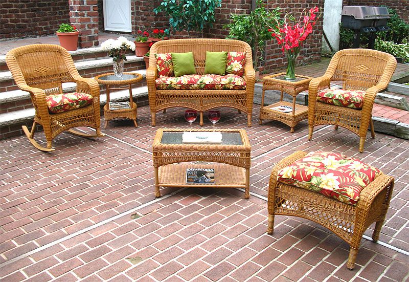 4 Piece Belair Resin Wicker Furniture Set 1 Love Seat 1 Rocker 1 Chair 1 Coffee Table