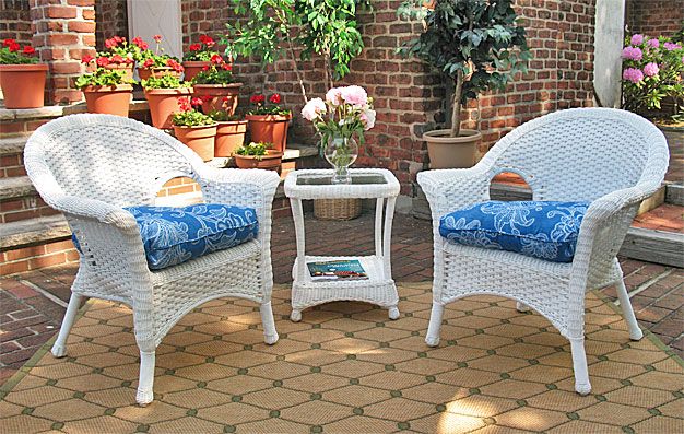 3 piece white wicker patio set