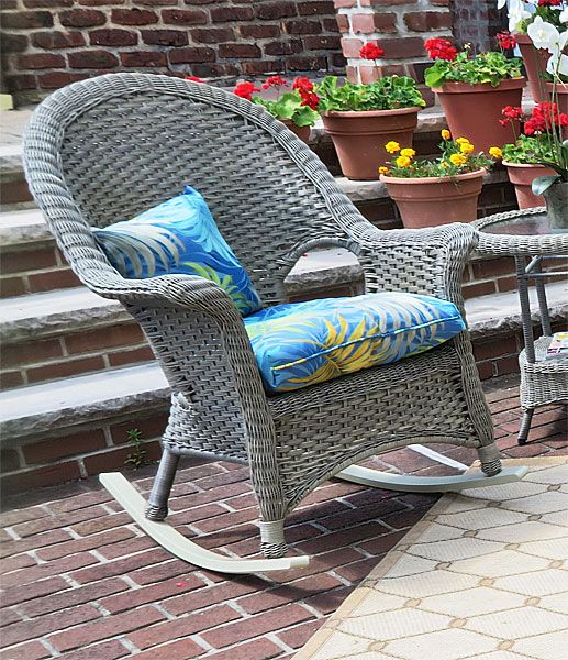 High Back Resin Patio Chairs Gray Wicker Rocking Chair Veranda