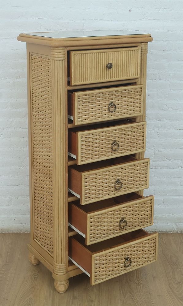 Rattan Dresser, Islamorada 6-Drawer Lingerie Chest w/ Inset Rattan Dresser, Islamorada 6-Drawer Lingerie Chest w/ Inset