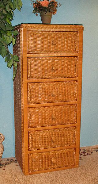 Wicker Lingerie Dresser Traditional with Glass Top Caramel
