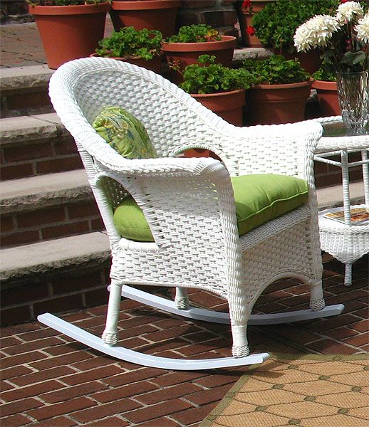 Shops white wicker rocker