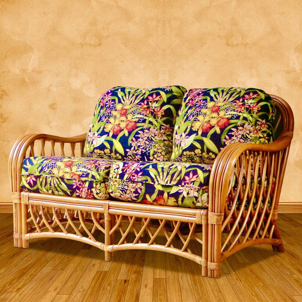Old Town Natural Rattan Loveseat with Cushions
