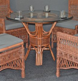 Pole Rattan 42 Round Dining Table with Glass Top