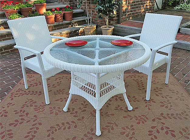 Caribbean Resin Wicker Bistro Dining Set 36" Round (2-Arm Chairs) (Table Has Umbrella Hole)