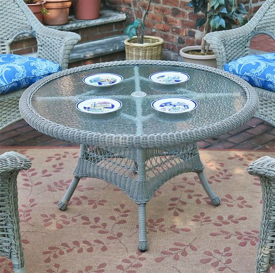 42" Round X 24" High Resin Wicker Conversation Table with umbrella hole (Antique Brown & White only)