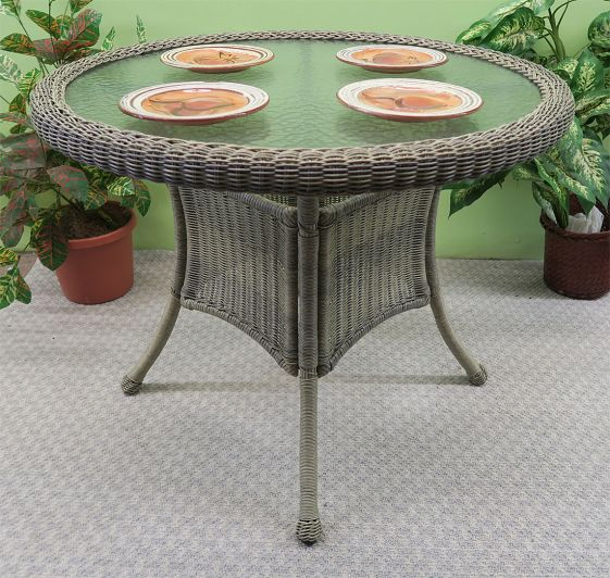 36" Round Resin Bistro Table w/Glass Top (Has Umbrella Hole) (Comes in 3 Colors)