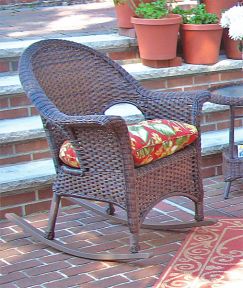 Veranda High Back Resin Wicker  Rocker, Antique Brown